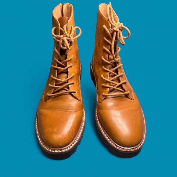 Madewell Shoes - Madewell Citywalk Lugsole Lace-Up Boots // Back-Zip Combat Luggage Brown